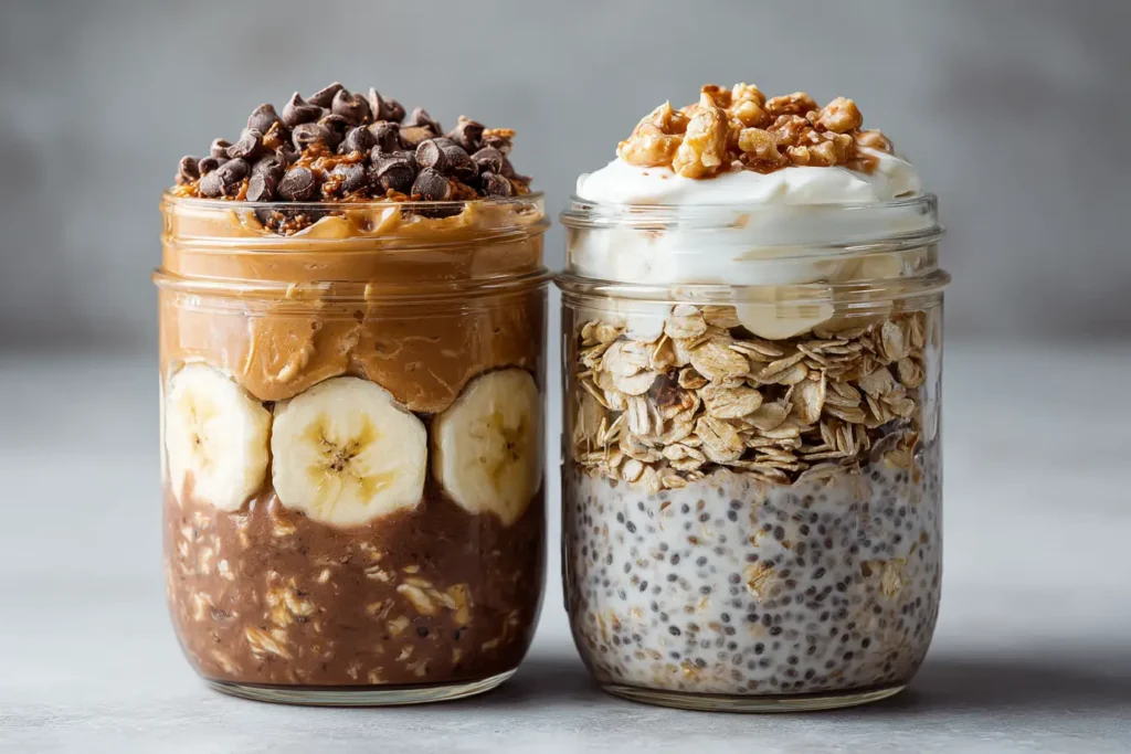 Variations of chocolate banana overnight oats
